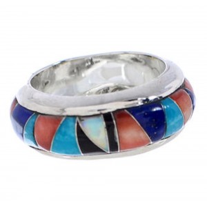 Southwest Sterling Silver Multicolor Inlay Ring Size 4-1/2 TX41872