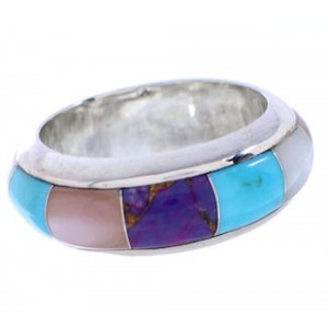Southwestern Multicolor Inlay Sterling Silver Ring Size 7-1/2 TX41955