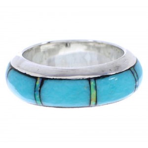 Sterling Jewelry Turquoise Opal Inlay Ring Band Size 4-1/4 HS35636 