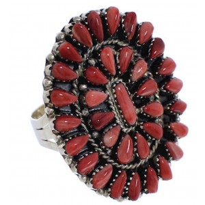 Southwest Red Oyster Shell Silver Ring Size 5-3/4 EX43736
