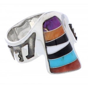 Multicolor Inlay Southwest Silver Ring Size 7-1/2 EX61136