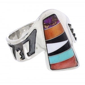Southwest Sterling Silver Multicolor Inlay Ring Size 5-1/4 EX61173