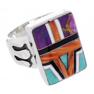 Multicolor Inlay Sterling Silver Ring Size 8-1/2 EX61223