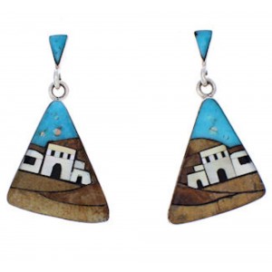 Multicolor Native American Village Design Silver Earrings FX31345