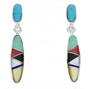 Multicolor Post Dangle Silver and Turquoise Inlay Earrings PX24216