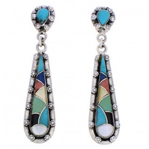 Genuine Sterling Silver Multicolor Inlay Post Dangle Earrings JX24167