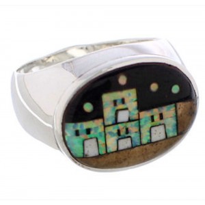 Multicolor Inlay Native American Pueblo Design Ring Size 9-1/2 PX42453