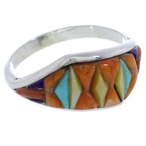 Turquoise Multicolor Southwest Silver Ring Size 8 EX50507