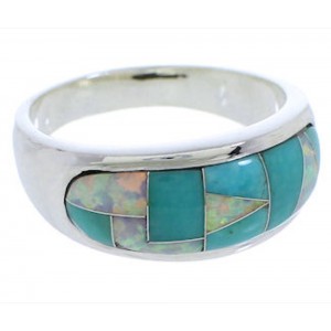 Turquoise And Opal Southwestern Silver Ring Size 6-3/4 EX50573