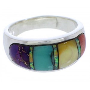 Sterling Silver Southwestern Multicolor Ring Size 6-1/2 EX50597