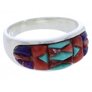 Southwest Sterling Silver And Multicolor Ring Size 7-3/4 EX50601