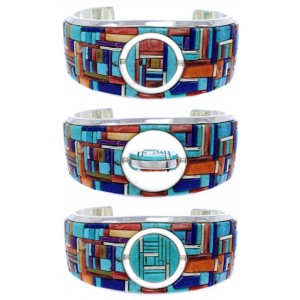 Multicolor Reversible Silver Southwestern Cuff Bracelet EX28439