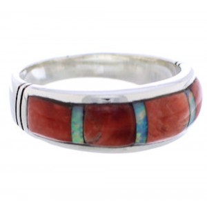 Silver Southwest Opal Red Oyster Shell Ring Size 6-3/4 ZX35547
