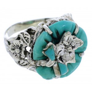 Turquoise Flower Dragonfly Sterling Silver Southwestern Ring Size 7-3/4 YX89599