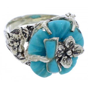 Southwest Turquoise Flower Dragonfly Jewelry Ring Size 5-1/4 EX23349