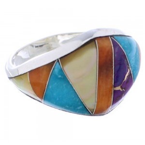 Multicolor Inlay Genuine Sterling Silver Jewelry Size 8-3/4 EX22434