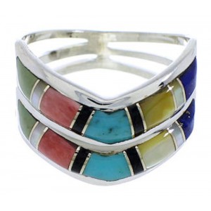 Genuine Sterling Silver Multicolor Inlay Ring Size 8-3/4 VX58486