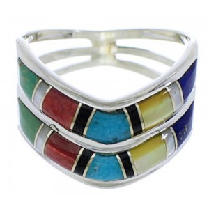 Sterling Silver Multicolor Inlay Southwest Ring Size 5-3/4 VX58503