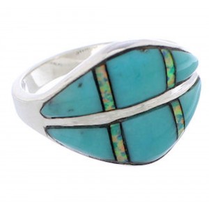 Sterling Silver Jewelry Turquoise Opal Inlay Ring Size 6-3/4 RS44905