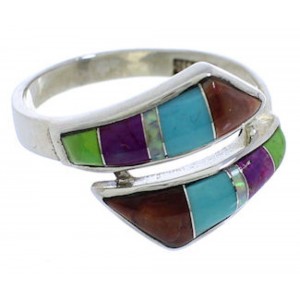 Turquoise Multicolor Inlay Sterling Silver Ring Size 7-3/4 VX36348