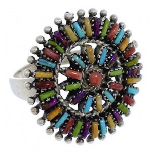 Turquoise Multicolor Jewelry Sterling Silver Ring Size 8-1/2 VX36485