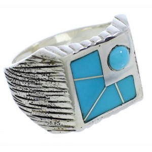 Southwestern Sterling Silver And Turquoise Ring Size 8-1/2 UX33194