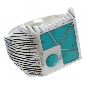 Southwestern Sterling Silver And Turquoise Ring Size 13 UX33216