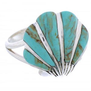Turquoise Southwest Seashell Silver Ring Size 6-1/2 FX22362