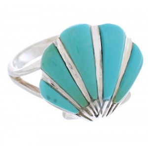 Southwestern Jewelry Seashell Turquoise Silver Ring Size 6-1/4 FX22369