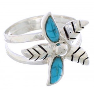 Turquoise Silver Flower Ring Size 8-1/2 FX22213