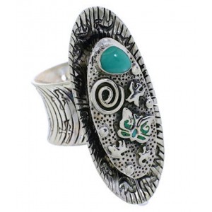 Southwest Turquoise Butterfly And Bear Silver Ring Size 5-3/4 PX41276