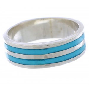 Sterling Silver Turquoise Inlay Ring Band Size 6-1/4 UX35365