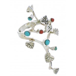 Southwestern Turquoise Coral Sterling Silver Ring Size 7-3/4 EX22739