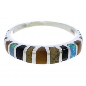 Multicolor Inlay Silver Southwest Ring Size 7-3/4 TX45562