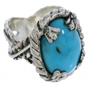 Sterling Silver Jewelry Southwestern Turquoise Ring Size 7-3/4 FX22798