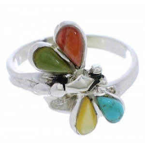 Southwest Jewelry Dragonfly Multicolor Silver Ring Size 5-1/4 FX22674