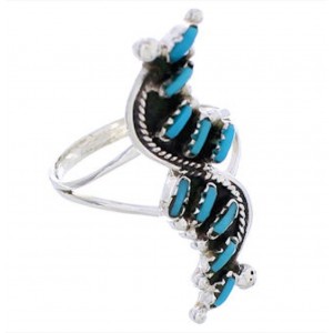 Sterling Silver And Needlepoint Turquoise Ring Size 5-3/4 YX33942