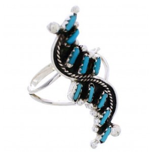 Silver And Needlepoint Turquoise Jewelry Ring Size 8-1/2 YX33951
