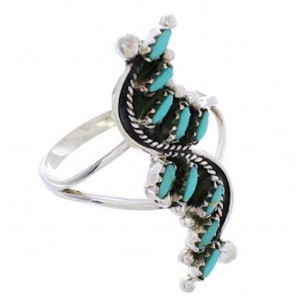 Southwestern Silver Turquoise Needlepoint Ring Size 4-1/4 YX87547