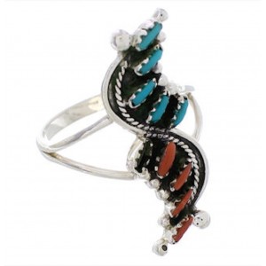 Coral Needlepoint Turquoise And Silver Jewelry Ring Size 5-1/4 YX34135