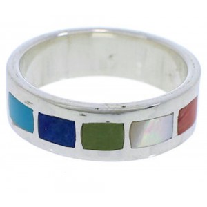 Authentic Sterling Silver Multicolor Inlay Ring Size 7-3/4 UX38026