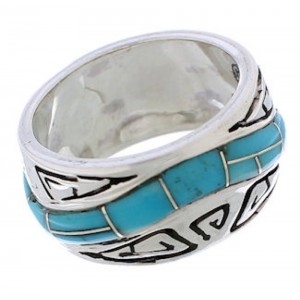 Silver And Turquoise Inlay Water Wave Ring Size 5-1/4 EX40809