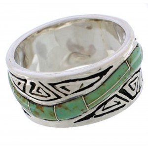 Sterling Silver And Turquoise Water Wave Ring Size 8-1/4 EX40844