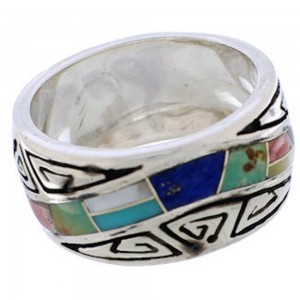 Southwest Multicolor Inlay Water Wave Ring Size 8-1/4 EX40859