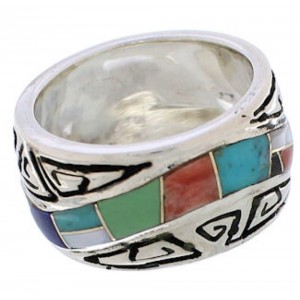 Southwest Multicolor Water Wave Silver Ring Size 5 EX40878