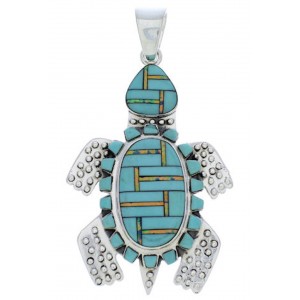 Sterling Silver Turtle Turquoise Opal Inlay Pendant MX22269