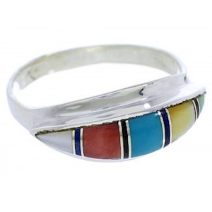 Sterling Silver Multicolor Inlay Southwest Ring Size 6-3/4 MX22462