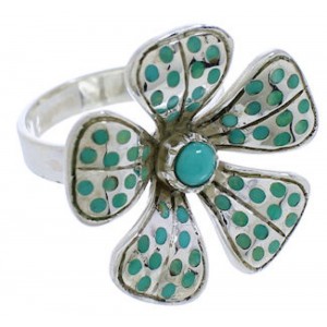 Flower Turquoise Inlay Southwest Silver Ring Size 8 MX22498