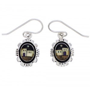 Multicolor And Silver Native American Village Design Earrings EX32322