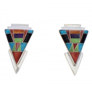 Sterling Silver Southwest Multicolor Inlay Earrings EX32462